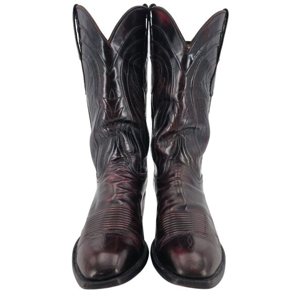 Lucchese Classics Black Cherry Goat Leather Cowboy Boots Mens 10D French Toe - Picture 8 of 14